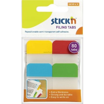 Samolepicí plastové záložky Stick'n by Hopax, 38 x 25 mm, 4 x 20 záložek, mix barev – Hledejceny.cz
