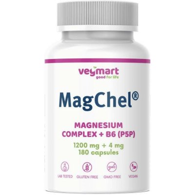 Vegmart MagChel Complex 20% + Vitamín B6 P5P 180 kapslí – Hledejceny.cz