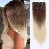 Příčesek do vlasů Vlasy clip in 7 pásů - platinová blond ombré vlasové příčesky rovné 40 cm