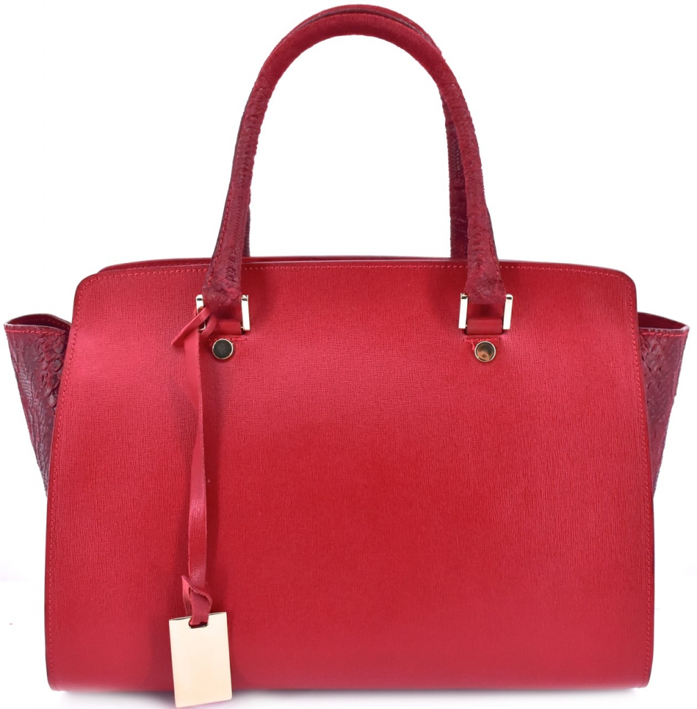 luxusní dámská kožená kabelka shopper červená