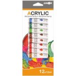 Akrylové barvy 12 ml 12ks i na keramiku,sklo,kameny v krabičce 11x26cm – Sleviste.cz