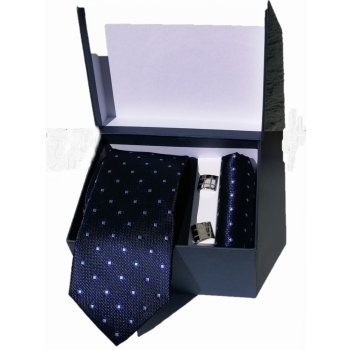 Dárkový box kravata manžetové knoflíčky kapesníček modrá tmavá drobný vzor  od 595 Kč - Heureka.cz