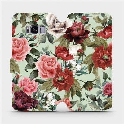 Pouzdro Mobiwear parádní flip Samsung Galaxy S8 - MD06P Růže a květy na světle zeleném pozadí