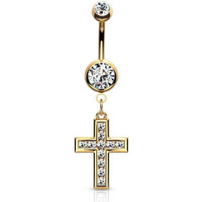 Šperky4U Zlacený piercing do pupíku křížek čiré zirkony WP0034-GDC – Zboží Mobilmania