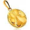 Přívěsky Šperky Eshop Zlatý přívěsek ze zlatazrcadlově lesklá kulatá známka, motiv zvířecí tlapky S4GG243.22