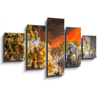 Obraz 5D pětidílný - 125 x 70 cm - death of Pompeii, a reproduction of a painting by Karl Bryullov, the last day of Pompeii smrt Pompejí, reprodukce obrazu Karla Bryullo – Sleviste.cz