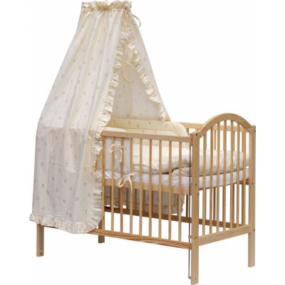 Scarlett postýlka Alenka 120 x 60 cm borovice přírodní s výbavou Méďa béžová stahovací bok s nebesy – Zboží Dáma