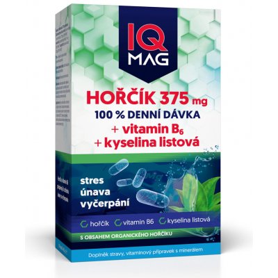 IQ Mag hořčík 375 mg + B6 + kys.listová 60 tobolek – Hledejceny.cz