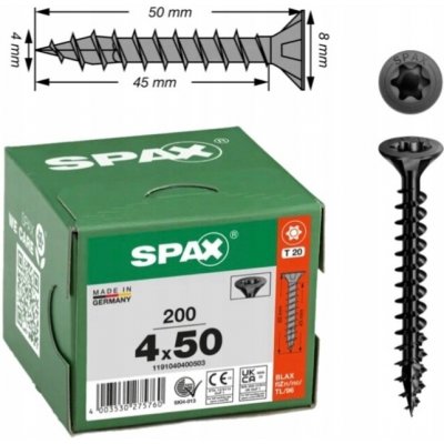 SPAX 1191040400503 šroub do dřeva 4 mm 50 mm T-STAR plus ocel Černý BLAX 200 ks – Hledejceny.cz