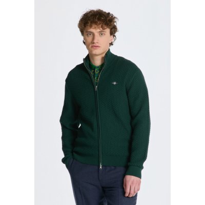 Gant Cotton Texture Zip Cardigan zelená – Zbozi.Blesk.cz