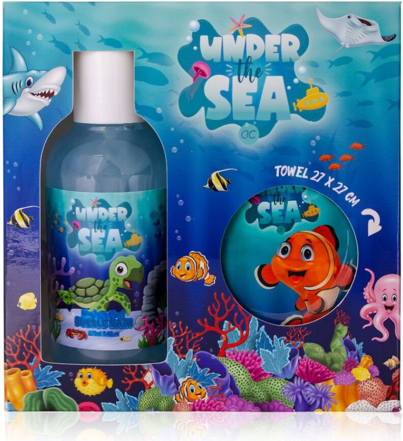 ACCENTRA Under the sea set koupelový v dárkovém boxu 1x pěna do koupele s vůní borůvek +magický ručník