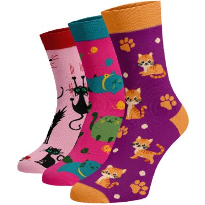 Zvýhodněný set 3 párů vysokých veselých ponožek Pro milovníky koček Bavlna – Zboží Mobilmania