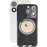 Kryt Apple iPhone 15 Pro Sklo Zadního Housingu + Sklíčko Kamery + Kovová Destička + Magsafe Magnet White Titanium – Zboží Živě