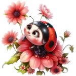 Nažehlovací obrázek - beruška na kytce (18,0 x 18,0 cm) – Zboží Mobilmania