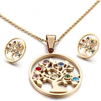 Impress Jewelry sada šperků z oceli strom života s krystaly Oval Zlatý 191220142226GL