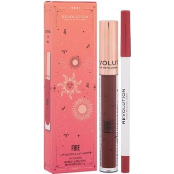 Makeup Revolution London Fantasy Lip Kit odstín Fire lesk na rty Fantasy Lip Gloss 3 ml + konturovací tužka na rty Fantasy Lip Liner 1 g Fire dárková sada