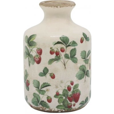 Krémová antik keramická váza s jahůdkami Fraises - Ø 11*17 cm - Chic Antique – Hledejceny.cz