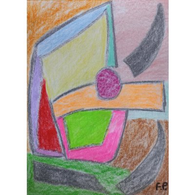 Petr Farták, Abstrakce - linie, barva, tvar., Malba na papíře, pastelka, 21 x 27 cm – Zboží Mobilmania