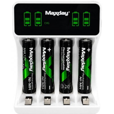 Verk 02052 Nabíječka USB-C pro AA/AAA baterie, LED + 4x baterie AAA – Zbozi.Blesk.cz