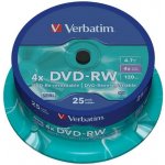 Verbatim DVD-RW 4,7GB 4x, SERL, cakebox, 25ks (43639) – Zboží Živě