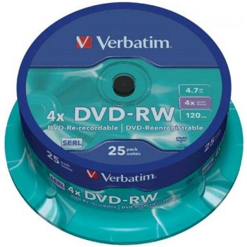 Verbatim DVD-RW 4,7GB 4x, SERL, cakebox, 25ks (43639)