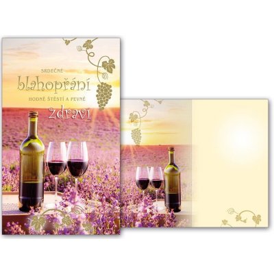 Blahopřání srdečné - Víno a sklenice T – Zboží Mobilmania