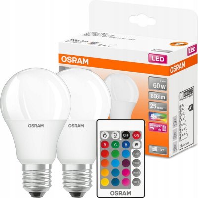 Osram 2x LED žárovka A60 E27 9W = 60W RGBW PILOT
