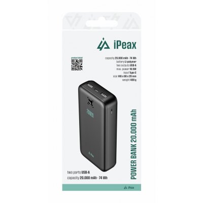 iPEAX power banka 20000 mAh 10,5W 2x USB-A černá 90010119 – Zboží Mobilmania
