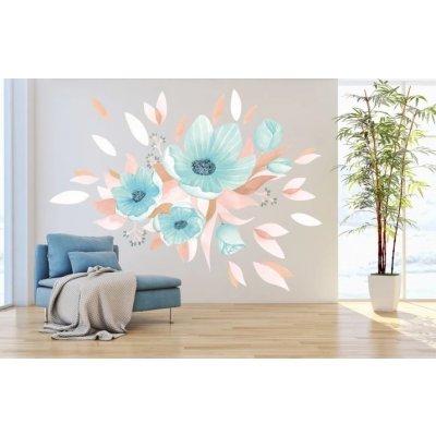 DumDekorace Nálepka na zeď do interiéru kytice modrých květin 150 x 300 cm – Zboží Mobilmania