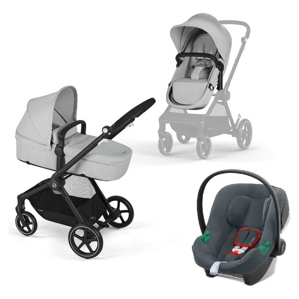 Kočárek Cybex Eos Basic 3v1 Kombinovaný Rám Černý + Adaptéry + Autosedačka Aton B2 I-size Lava Grey 2023