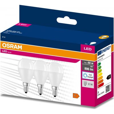 Osram 3PAK LED žárovka LED E14 P45 7W = 60W 806lm 6500K Studená bílá 200° Value OSRVALU7719 – Hledejceny.cz