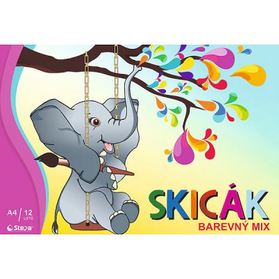 Skicák A4, 180 g/m2, 12 listů, barevný mix – Zboží Dáma