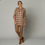 Dlouhá košile z kostkovaného flanelu karamelová – Zboží Dáma