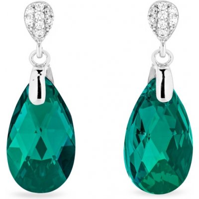 Spark stříbrné náušnice s krystaly Swarovski Elements zelená kapka Dainty Drop KW610616EM Emerald – Zboží Mobilmania