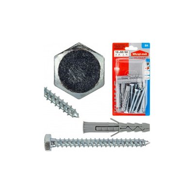 Sada hmoždinka KRX 10x60 a šroub PZ 6x60 s M10 hlavou, blistr 8ks – Sleviste.cz