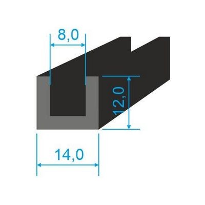 00535018 Pryžový profil tvaru "U", 12x14/8mm, 60°Sh, EPDM, -40°C/+100°C, černý – Sleviste.cz