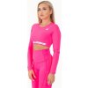 Dámské sportovní tričko Crussis Crop Top dámský dlouhý rukáv NEON PINK