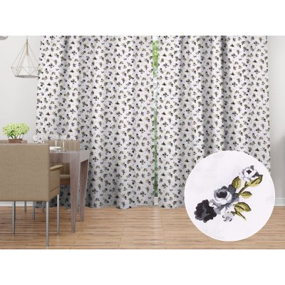 Biante Bavlněný závěs Sandra SA-345 Šedé růžičky na bílém 130x220 cm – Hledejceny.cz