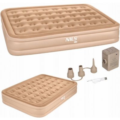 Nils Camp NC2808 Dvouosobová nafukovací matrace s vestavěnou pumpou béžová 200 x 145 x 35 cm – Zboží Dáma