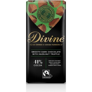 Divine Chocolate hořká čokoláda s lískovo-oříškovou náplní 41% 90 g