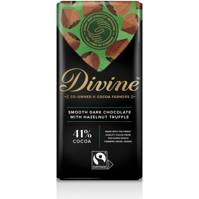 Divine Chocolate hořká čokoláda s lískovo-oříškovou náplní 41% 90 g