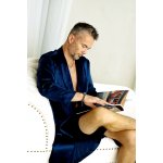 Pánský hedvábný župan šálový límec Tmavě modrá – Zboží Mobilmania