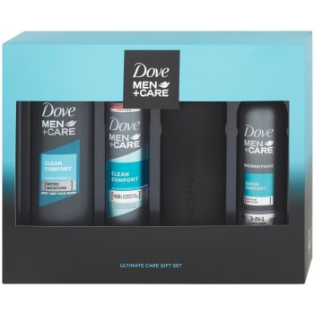 Dove Men + Care Clean Comfort sprchový gel 250 ml + sprchová pěna 200 ml + deospray 150 ml + láhev na vodu dárková sada