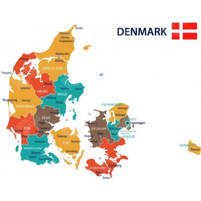 Magnetická mapa Dánska, ilustrovaná, barevná (pozinkovaný plech) 81 x 67 cm