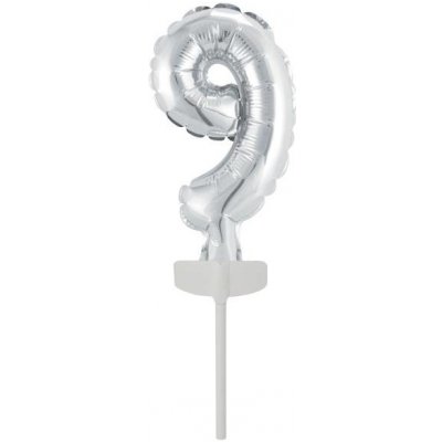 Fóliový balónek stříbrný mini - zápich do dortu číslo 9 - Amscan