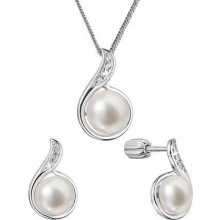 Evolution Group perlová souprava slzička s říční perlou a zirkony bilá 29050.1B