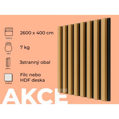 Windu Akustický panel dekor Dub 2600 x 400 mm 1,04m² – Sleviste.cz