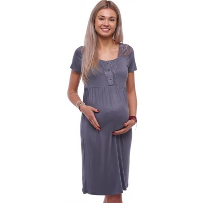 Kojicí a těhotenská viskózová košilka s krajkou tmavě šedá 1D1631 šedá – Zboží Dáma