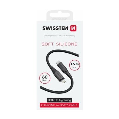 Swissten 71534010 SOFT SILICONE datový Lightning, 1,5m, černý – Zbozi.Blesk.cz