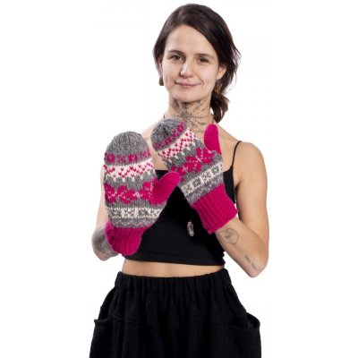 vlněné palcové rukavice růžovo-šedá